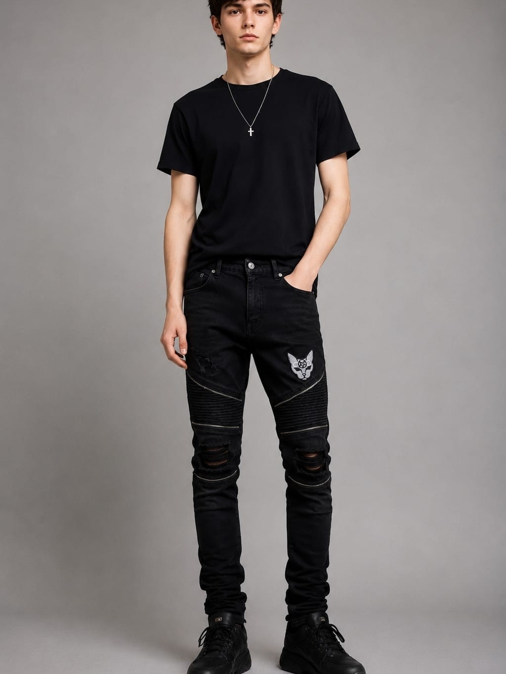 PacSun Black Skinny Ripped Moto Jeans with Embroidered Patch